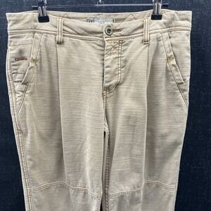 Free People Sz 26 Utility Boyfriend Pant Tapered Tan Cotton Canvas Button Fly